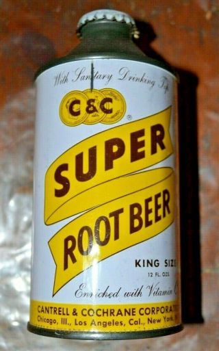 Tough C&c Root Beer Cone Top Soda Can Great Shape With No Bottom