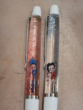 Two Betty Boop Float / Floaty Pens,  Made In Denmark,  Both Different,  Nos (2)