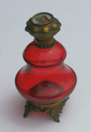 Antique French Palais Royal Ruby Red Glass Dore Grand Tour Perfume Scent Bottle