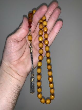 Collectible Aged Bakelite Amber Kehribar Islamic Prayer Rosary Tesbih Silver