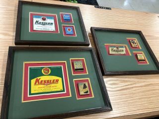 Three Framed Kessler Brewing Bottle Labels With Kessler Beer Match Booklet Set