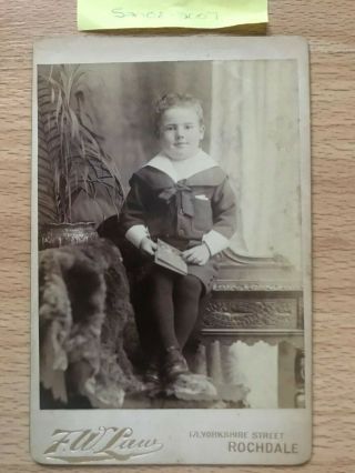 Cabinet Card - Boy In Sailor Suit Holding A Book - F W Law,  Rochdale,  Uk - 1890s