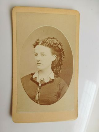 Antique Cdv Cabinet Photo Young & Pretty Woman Elaborate Hair W Curls Wheaton Il