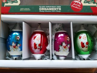Christopher Radko Shiny Brite Xmas Ornaments Set Of 4 With Glitter