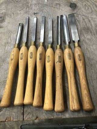Vintage Set Of 8 Marples Wood Turning Tools Chisels,  Sheffield England