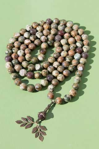Petrified Wood Grade Aa Exclusive Prayer Mala 108 Beads 12 Mm Round Beads