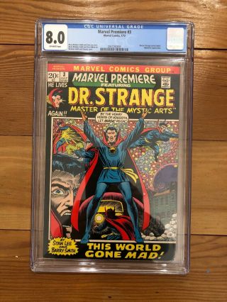 Marvel Premiere 3 Comic 1972 Cgc 8.  0 Ow Pages Dr.  Strange First In Series
