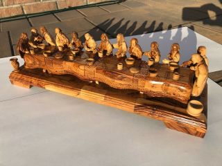 The Last Supper Of Jesus And Disciples Hand Carved In Holy Land From Olive Wood