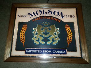 Vintage Molson Golden Lighted Mirror Beer Sign Canada