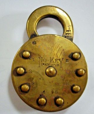 Very Hard To Find Patent 1907 " No - Key " Push Button Brass Padlock