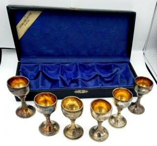 Old Stock Antique Vintage Sterling Silver Boxed Kiddush Cup Set Of 6 Becher