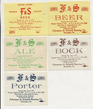 5 Dif Fuhrman & Schmidt Brewing F & S Beer Ale Keg Labels Irtp U 