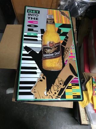 Large Miller Draft Beer Jazz Piano Metal Tin Sign 36” By 19” No