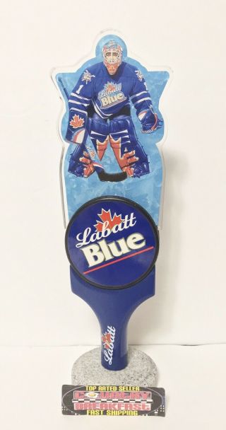 Labatt Blue Hockey Puck Goalie Beer Tap Handle 10.  5” Tall -
