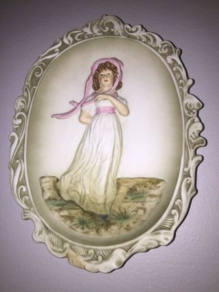 Lefton China 3 - Dimensional Hand Painted Wall Plaque Of A Vintage Girl Kw - 3504