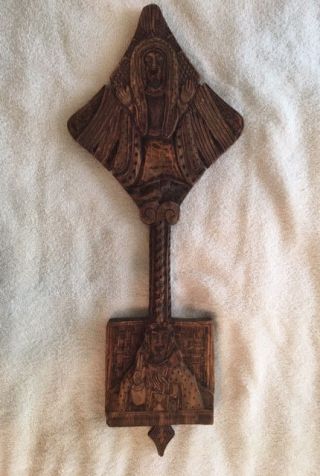 Large Ethiopian Wooden Hand Crafted Coptic Cross 19 Inches In Length.