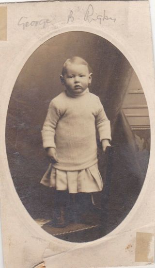 Old Photo Children Boy Fashion Pleated Dress Named George Rigby Oc1