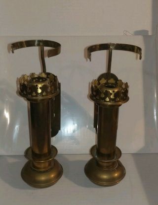 Pair Brass Train Carriage Wall Candle/lamps Sconce Taiwan/rr/vtg Roc No Glass