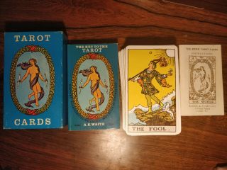 1970s Rider - Waite Tarot Cards In Blue Box With Key To The Tarot,  Blushing Fool