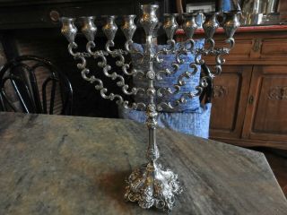 Hazarfim Large Sterling Silver Hanukkah Menorah Israel Ca 1990 Judaica