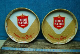 2 Pc Pair Vintage Lone Star Beer Metal Tin Beer Trays Barware Collectibles