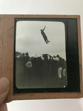Small Glass Magic Lantern Slide - Edwardian Boy In Mid Air Being Given The Bumps