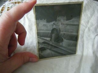 Antique Glass Photo Plate Negative,  Young Girl Seated In Boat By Oars