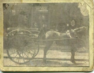1900s Mounted Photograph Horse And Cart In Front Of Pawn Brokers Shop
