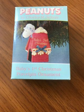 Vintage Peanuts / Snoopy Baby’s First Christmas Ornament Willitts Porcelain 1989