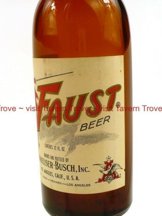 Scarce 1950s Los Angeles FAUST BEER Anheuser Busch Bottle Tavern Trove 3