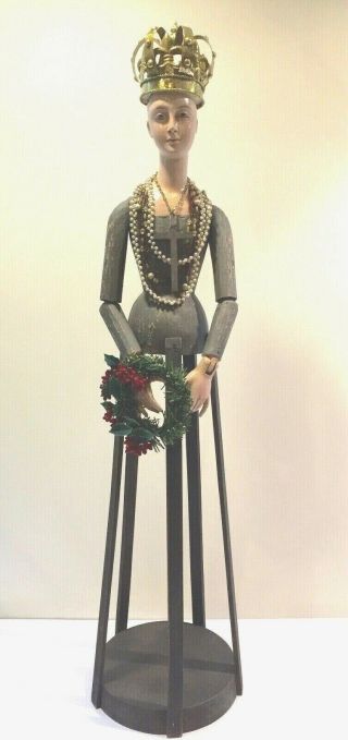 Santos Cage Doll Beautifully Adorned With Crown,  Necklaces,  Cross And Wreath 30 "