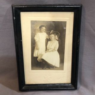 Antique Photo Two Young Girls White Dresses Raleigh North Carolina Framed