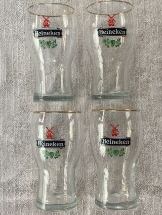 Set Of 4 Heineken Beer Tulip Glass Small 10oz/ 300ml Gold Rim 5 1/8 " Tall