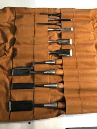 Japanese Bench Chisel Set - 10 Chisels And Tool Roll