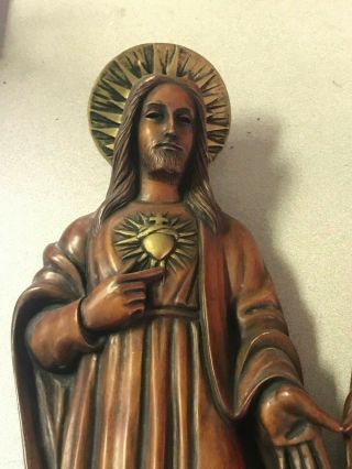 Sacred Heart of Jesus & Mary Figurine Wall Statue Goldscheider Germany 23x8 