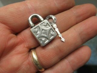 Ornately Cast Nickel Plate Miniature Padlock Lock W/original Key N/r