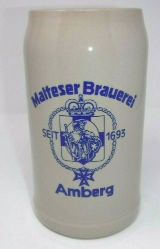 Malteser Brauerei Clay 1 Liter Mug - Stein Amberg Germany