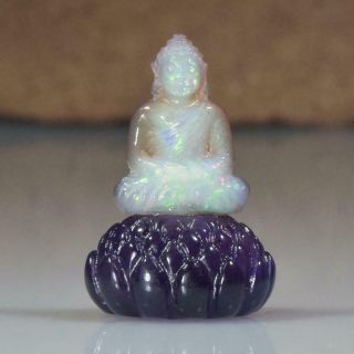 Sculpture Of The Buddha Natural Ethiopian Welo Opal & Amethyst Gem Carving 4.  17g