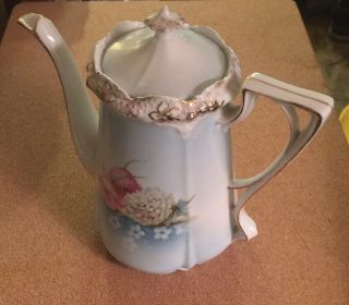 Vintage Porcelain 6 1/2 " Tall Covered Tea Pot With Floral Motif/gold Trim