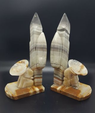 Vintage Onyx Bookends Mexican Siesta 5 Lbs 9 Inches