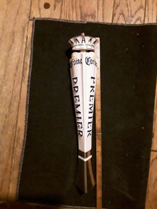 Corona Premier With Crown Topper Beer Tap Handle 13.  75 Inches Tall Three Sided