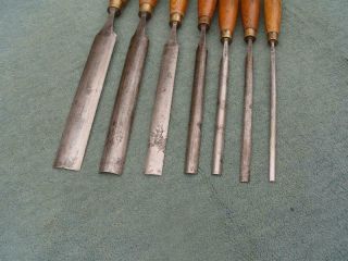 Set of 7 Pattern maker ' s Paring gouges,  by I & H Sorby,  Sheffield. 2