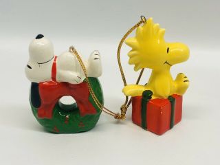 Snoopy Woodstock Christmas Ornament Presents Peanuts Vintage Ceramic