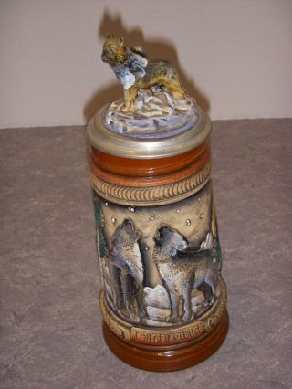 " Call Of The Wild " Wolves Lidded Beer Stein,  Made In Germany,  No Box
