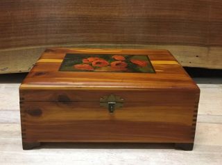 Vintage Cedar Wood Trinket Box Jewelry Chest Dovetail Corners