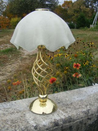 Vintage Partylite Tea Light Candle Lamp,  Brass With Frosted Handkerchief Shade