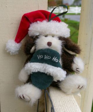 2003 Boyds Puppy Dog Christmas Holiday Ornament Santa Hat Ho Ho Ho Slipper