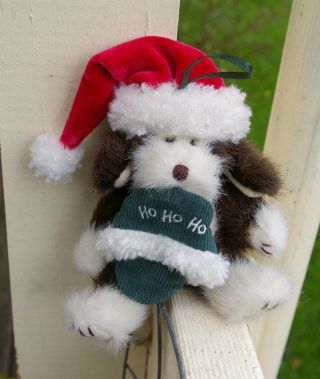 2003 Boyds Puppy Dog Christmas Holiday Ornament Santa Hat Ho Ho Ho Slipper 2