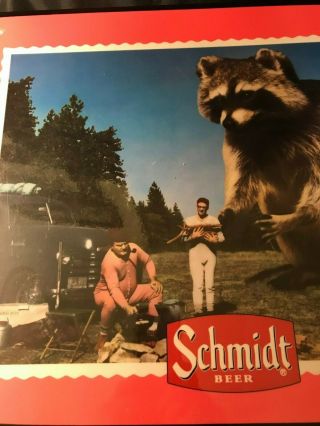 Vintage Schmidt ' s Beer Lighted Advertising Raccoon Hunting 3 - D Box Sign 3