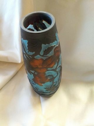 Artist Studio Glass Vase Detailed: Lovely Colors Turquoise Orange,  7 1/4 " Tall